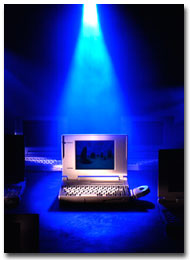Laptop Under Beam of Blue Light